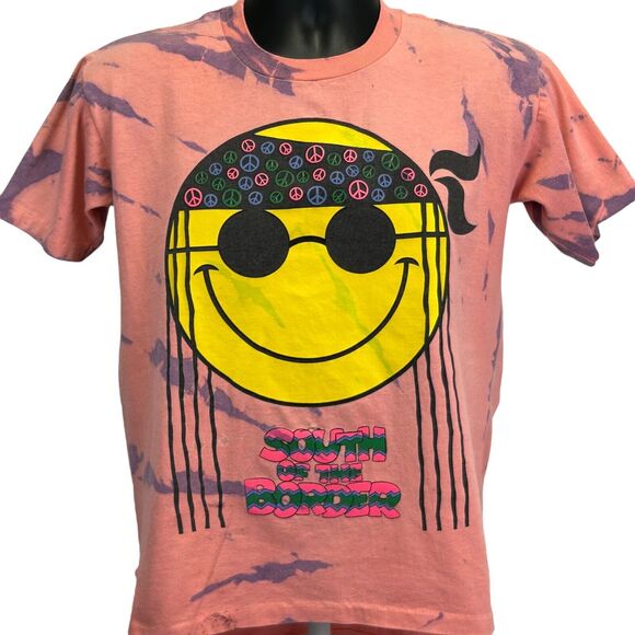 Vintage South of the Border T Shirt Mens Medium Hippie Smiling Face 80s Orange - Picture 2 of 7